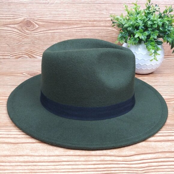 Minimalist fedora hat one-size plain army green casual unisex - Picture 6 of 11